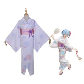 Anime ReZero Starting Life in Another World Rem Summer Kimono Cosplay Costume