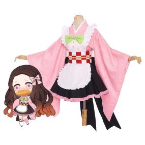 Anime Demon Slayer Nezuko Kamado Kimono Maid Outfit Cosplay Costumes