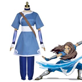 Anime Avatar The Last Airbender Katara Blue Dress Outfit Cosplay Costumes