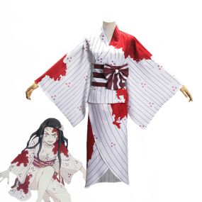Anime Demon Slayer Nezuko Kamado Halloween Blood Splatter Kimono Cosplay Costume