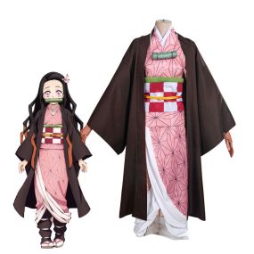 Anime Demon Slayer Nezuko Kamado kimono Cosplay Costume With Props