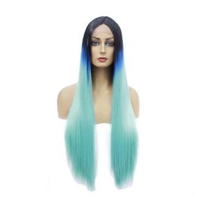 Lace Front Wigs 60cm Long straight Dark Blue Fade Light Blue Cosplay Wigs