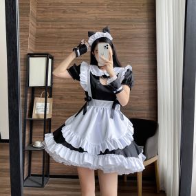 Cat Girl Black Pink Large Size Maid Outfit Lolita Dress Crossdresser Fancy Cosplay Costume