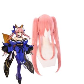 Anime FGO FateGrand Order Tamamo no Mae Pink Curly Ponytail Straight Cosplay Wigs