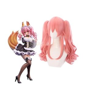 Anime FGO FateGrand Order Tamamo no Mae Pink Curly Ponytail Cosplay Wigs