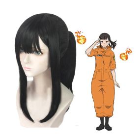 Anime Fire Force Maki Oze Long Black Cosplay Wigs