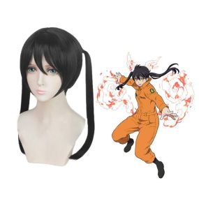 Anime Fire Force Kotatsu Tamaki Long Black Cosplay Wigs
