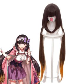 FGO FateGrand Order Osakabehime 100cm Long Straight Mixed Brown Gradient Yellow Cosplay Wigs