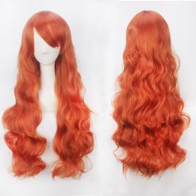 Women Wavy Sweet 80cm Long Orange Lolita Fashion Wigs with Bangs