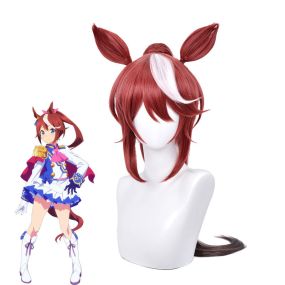 Game Uma Musume Pretty Derby Tokai Teio Brown Long Ponytail Cosplay Wigs With Eears
