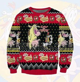 Cow and Chicken Red Black 3D Printed Ugly Christmas Sweatshirt