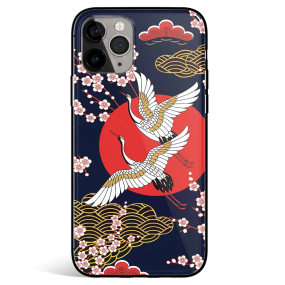 Crane Peach Blossom and Sunset Tempered Glass iPhone Case