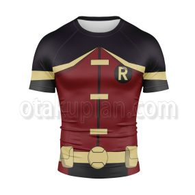 Dc Robin Red And Black Cosplay Short Sleeve Compression Shirt