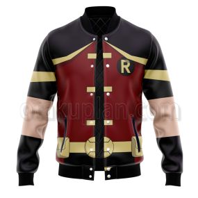 Dc Robin Red And Black Cosplay Varsity Jacket
