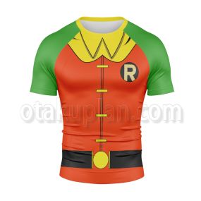 Dc Robin Red And Green Cosplay Short Sleeve Compression Shirt