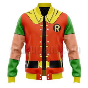 Dc Robin Red And Green Uniform Cosplay Varsity Jacket
