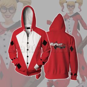 Dc Suicide Squad Harley Quinn Red Cosplay Zip Up Hoodie