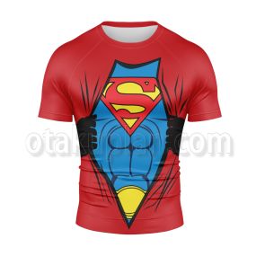 Dc Superman Tear Clothe Cosplay Short Sleeve Compression Shirt