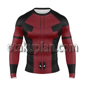 Deadpool Red and Black Cosplay Long Sleeve Rash Guard Compression Shirt