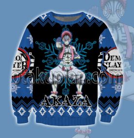 Demon Slayer Akaza Anime Blue 3D Printed Ugly Christmas Sweatshirt