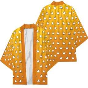 Demon Slayer KNY Agatsuma Zenitsu Pattern Kimono Custom Uniform Anime Clothes Cosplay Jacket