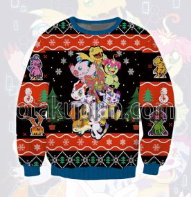 Digimon Blue and Red 3D Printed Ugly Christmas Sweatshirt