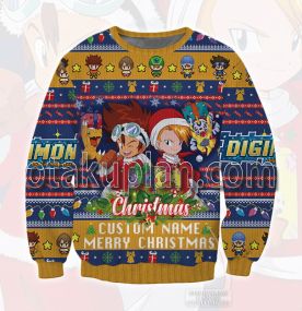 Digimon characters Custom Name Ugly Christmas Sweatshirt
