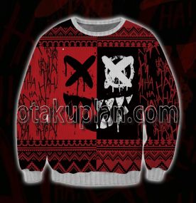 Evil Smile Red And Black 3D Printed Ugly Christmas Sweatshirt