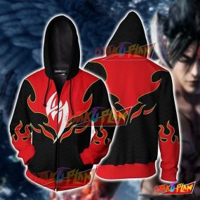 Tekken Jin Kazama Red Flame Hoodie Cosplay Jacket Zip Up