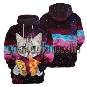 Galaxy Pizza Cat 3D All Over Printed T-Shirt Hoodie