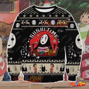 Ghibli Studio No Face Sushi Time 3D Print Ugly Christmas Sweatshirt