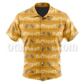 Harry Potter Hogwarts Hufflepuff Badger Emblem Button Up Hawaiian Shirt