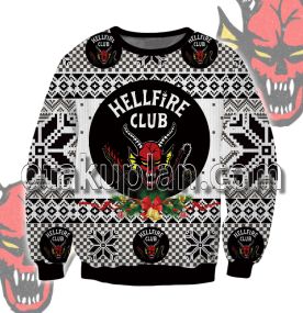 Hellfire Club Stranger Things Black And White 3D Printed Ugly Christmas Sweater