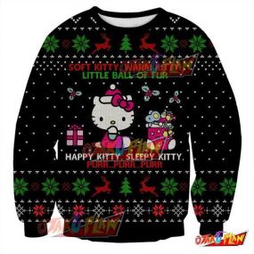 Hello Kitty Happy Kitty 3D Print Ugly Christmas Sweatshirt Black