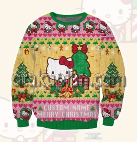 Hello Kitty Yellow Custom Name 3D Printed Ugly Christmas Sweatshirt