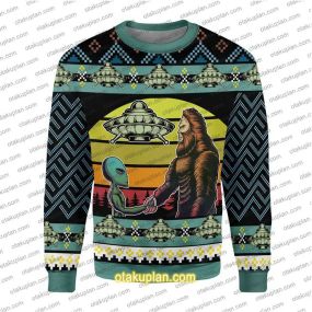 Holographic Alien & Sasquatch But Stuff 3D Print Ugly Christmas Sweatshirt
