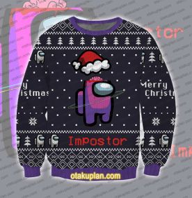 Impostor Among Us Pink Violet 3D Printed Ugly Christmas Sweatshirt