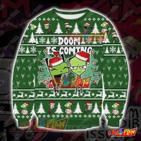 Invader Zim Doom Is Coming 3D Print Pattern Ugly Christmas Sweatshirt V3