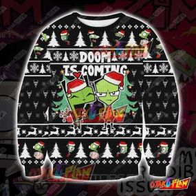 Invader Zim Doom Is Coming 3D Print Pattern Ugly Christmas Sweatshirt