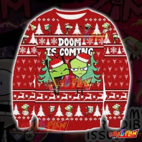 Invader Zim Doom Is Coming Knitting Pattern 3D Print Ugly Christmas Sweatshirt