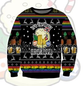 Its The Most Wonderful Time For A Beer 3D Printed Ugly Christmas Sweatshirt