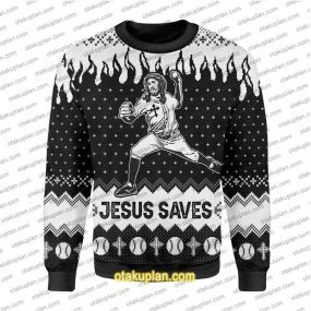Jesus Saves Baseball 3D Print Ugly Christmas Sweatshirt