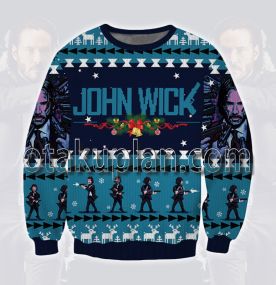 John Wick Blue 3D Printed Ugly Christmas Sweatshirt