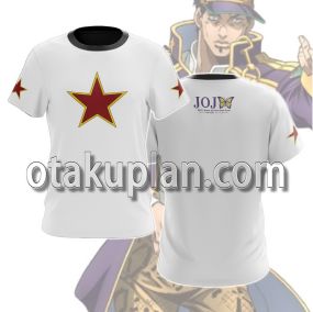 Anime Stone Ocean Jotaro Kujo Red Star White Cosplay T-shirt