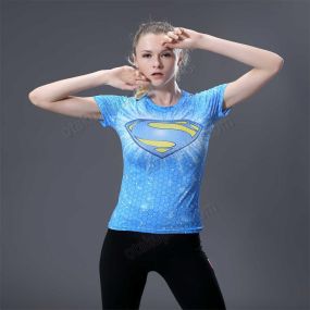 Kara Short Sleeve Blue Compression Shirt For Women