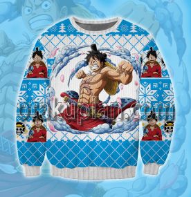 Luffys Wano Pattern One Piece Blue 3D Print Ugly Christmas Sweatshirt