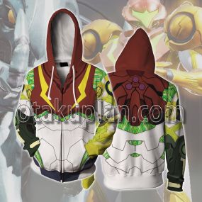 Metroid Dread Samus Aran Power Suit Protective Suit Cosplay Zip Up Hoodie