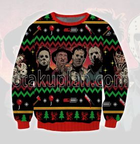 Michael Myers Leatherface Freddy Krueger and Jason Voorhees 3D Printed Ugly Christmas Sweatshirt