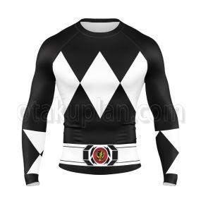 Mighty Morphin Power Rangers Black Ranger Long Sleeve Rash Guard Compression Shirt
