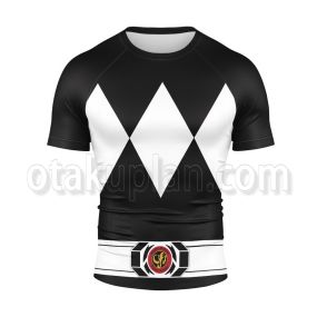 Mighty Morphin Power Rangers Black Ranger Rash Guard Compression Shirt